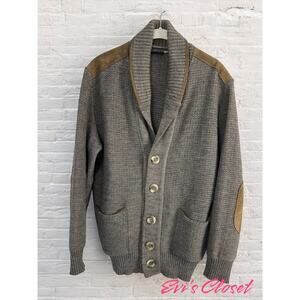 Dornbusch Virgin Wool Cardigan Leather Shoulder Elbow Patches Shawl Collar US 40